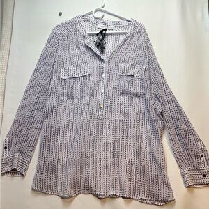 Liz Claiborne White Blouse with Purple and Black Pattern